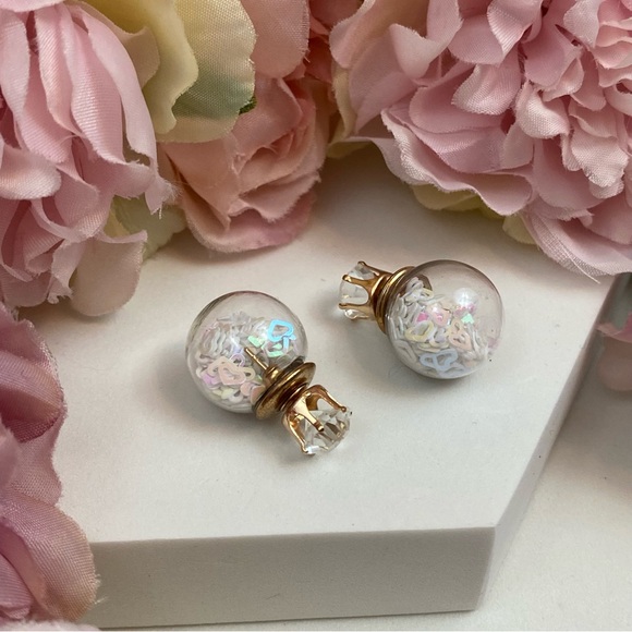 Double Stud Iridescent Heart Confetti Earrings - Picture 5 of 16